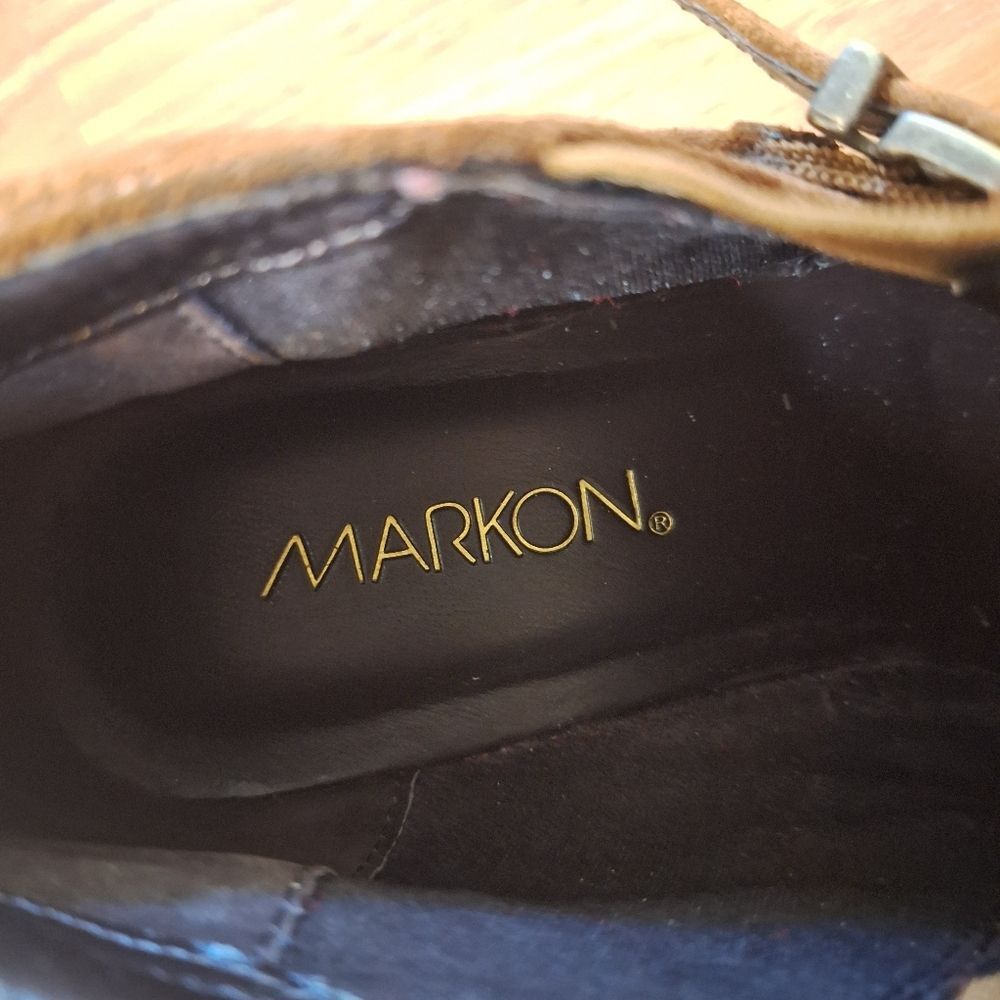 Marcon Wide Suede Ankle Boots Brown Zipper Buckle Detail Size 8 W Womens - Picture 7 of 8